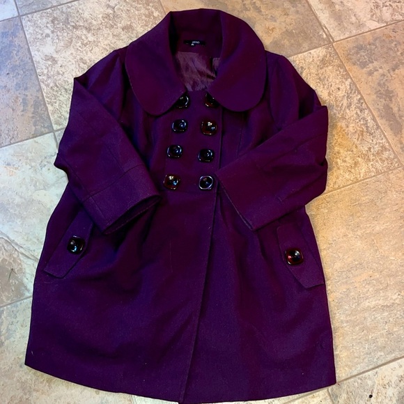 Zinc Womans Jacket Size XLarge Eggplant Purple Pea Coat Style Pockets 3/4 Sl - Picture 2 of 9